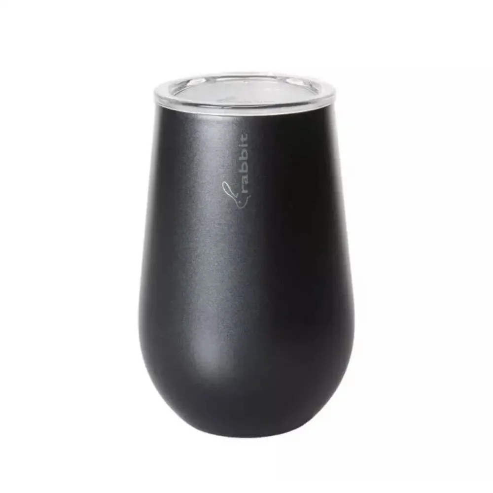 NEW RABBIT Black Clear Stainless Steel Hot Cold Insulated Travel Mug Wine Glass